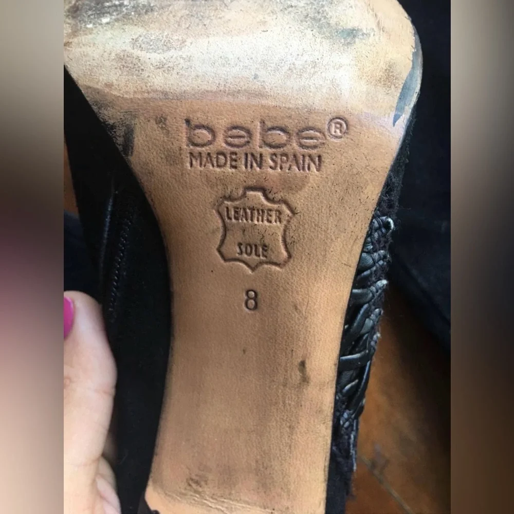 HP! x2 ✨ Black Bebe Lace-Up Boots Size 8 - Made in Spain - Picture 4 of 5